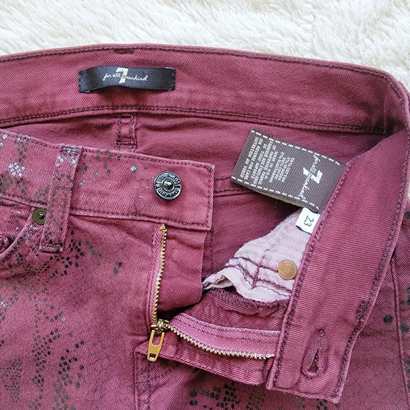 7 For All Mankind Maroon Patterned Low Rise Skinny Jeans - Picture 4 of 4